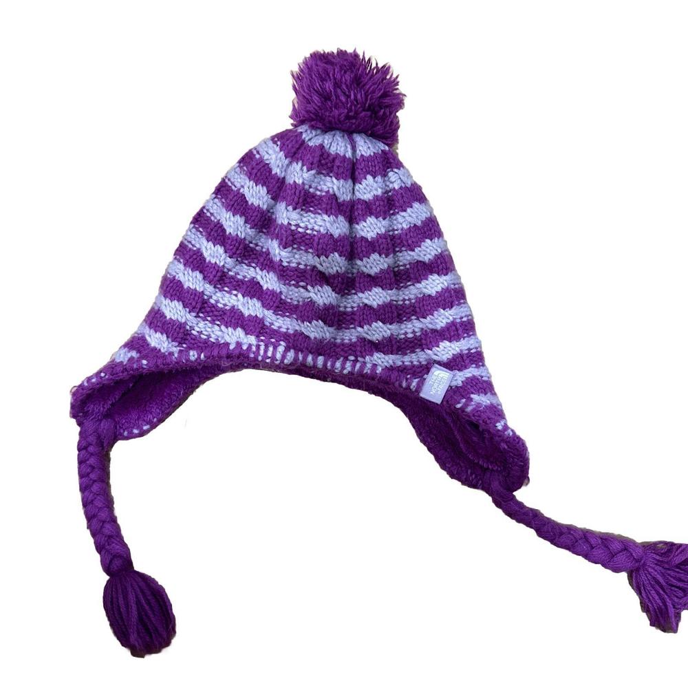 The North Face Small Youth/ Junior Pink And Green Knit Hat With Ear Flaps